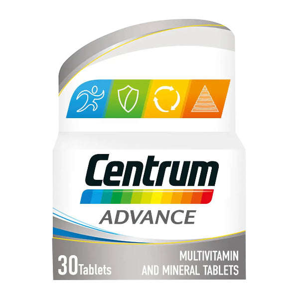 Centrum Advance 30 Tablets front view for comprehensive daily vitamins and minerals support.