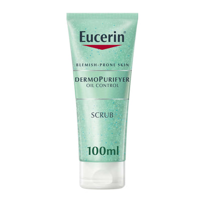 Eucerin DermoPurifyer Oil Control Scrub, 100ml, for blemish-prone skin.