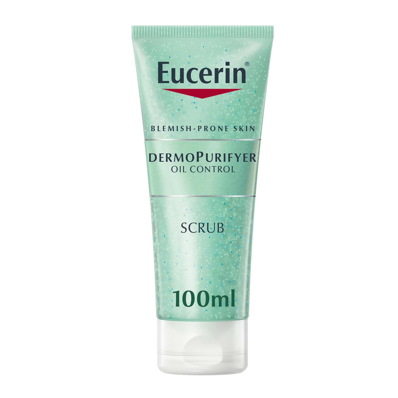 Eucerin DermoPurifyer Oil Control Scrub, 100ml, for blemish-prone skin.