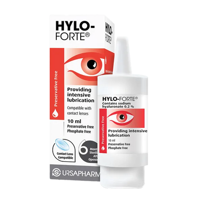 HYLO-FORTE eye drop bottle and packaging on a white background