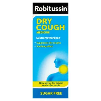 Robitussin Dry Cough Medicine: Box of Robitussin Dry Cough Medicine, sugar free.