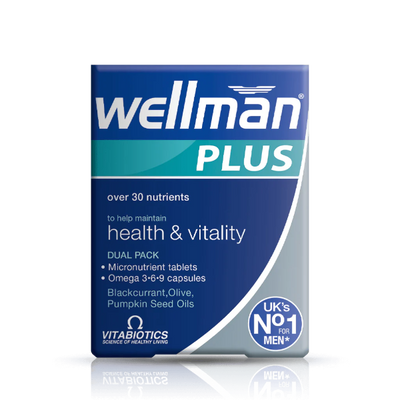 Wellman Plus Omega 3-6-9 56 tablets front view for men's health, heart, and joint support.