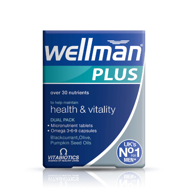 Wellman Plus Omega 3-6-9 56 tablets front view for men's health, heart, and joint support.