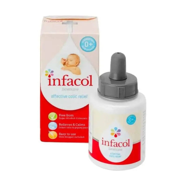 Infacol Simeticone 55ml bottle with dropper and box for effective infant colic relief.