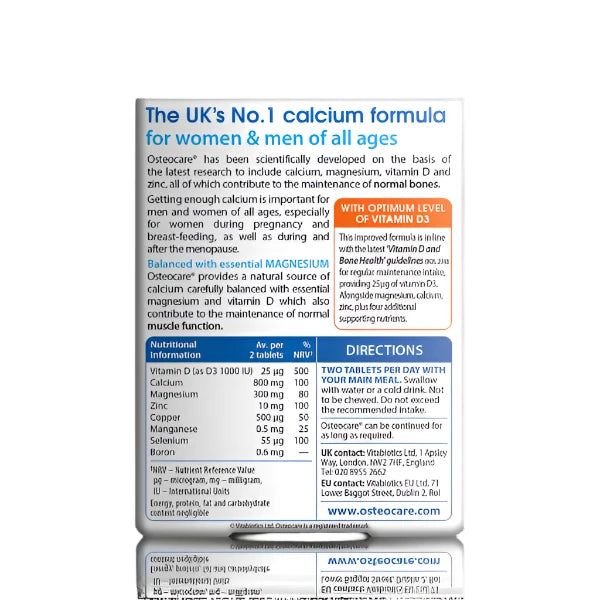 vitabiotics osteocare original 30 tablets back view of the box