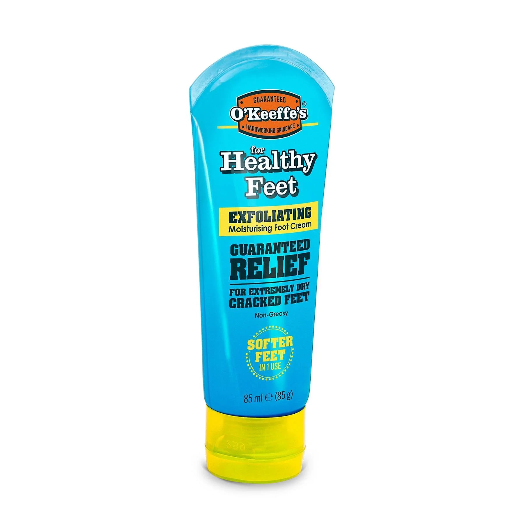O'Keeffe's for Healthy Feet foot cream with exfoliating moisturizing benefits.