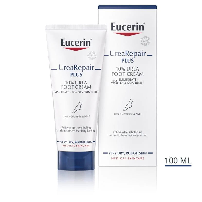 Eucerin UreaRepair Plus 10% Urea Foot Cream, 100 ML, for dry, rough skin relief and smoothing.