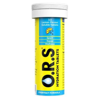 A yellow and blue O.R.S 12 Tablets