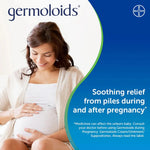 Advertisement for Germoloids showing a pregnant woman with text about relieving piles during and after pregnancy.