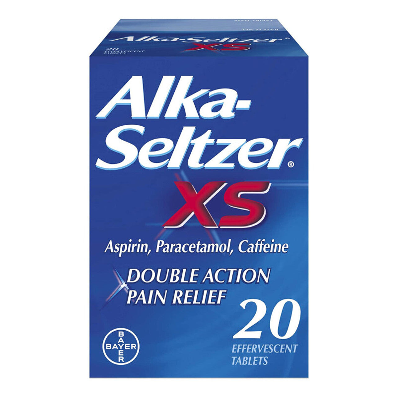 Alka-Seltzer XS pain relief package on a white background