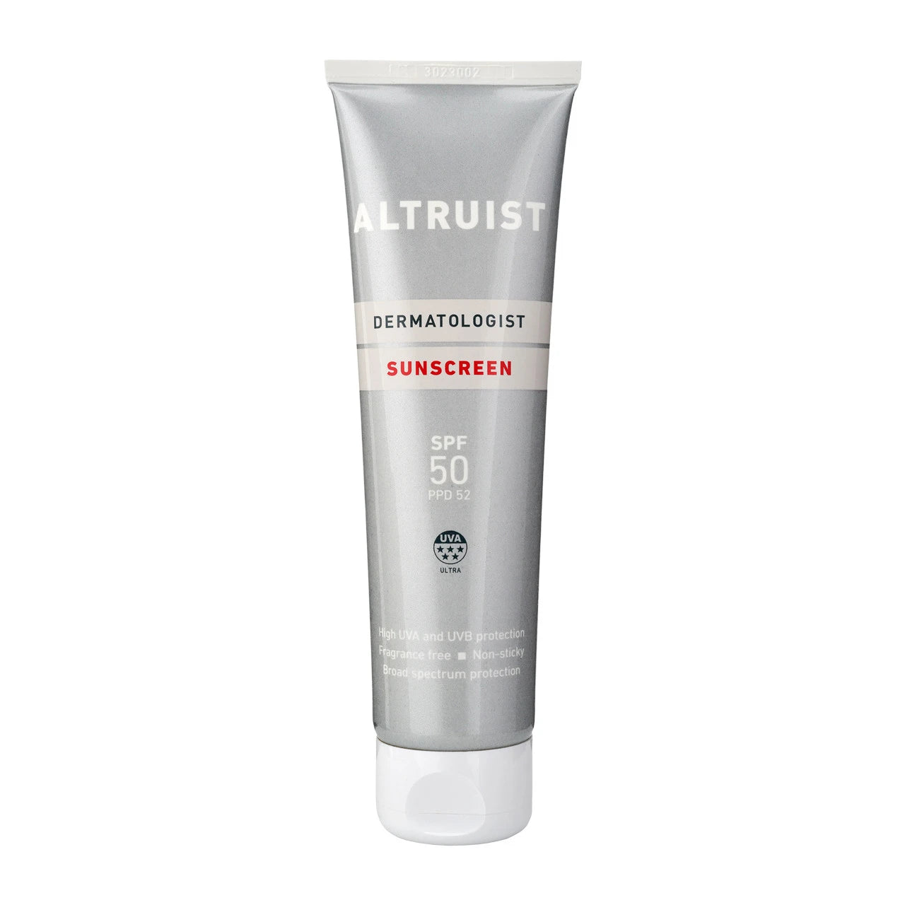 Altruist Dermatologist Sunscreen SPF 50 100 ML sunscreen tube on a white background