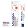 Anbesol Adult Strength Gel shown with its retail box, a single tube, and a small applicator tip on a plain white background.