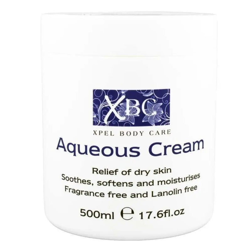 Xpel Body Care Aqueous Cream 500ml jar on a white background.