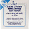 Box of Ashton & Parsons Infants' Powders for teething pain relief with baby illustration.