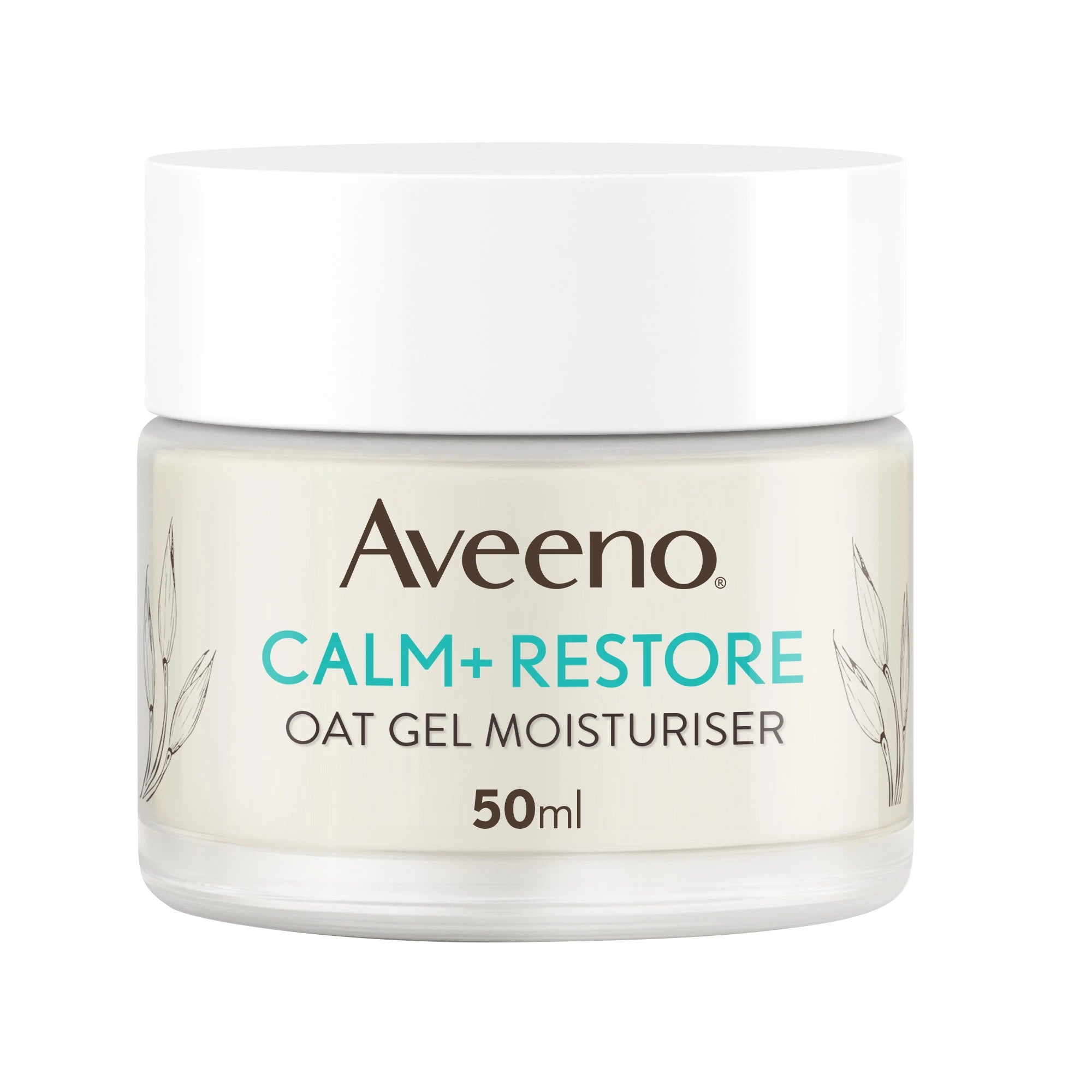 Aveeno Calm+Restore Oat Gel Moisturiser in a 50ml jar.