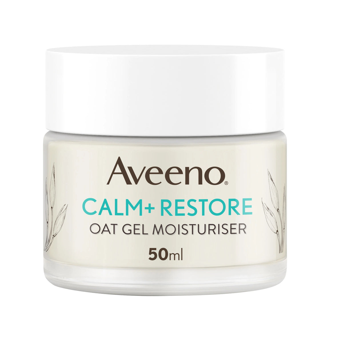 Aveeno Calm+Restore Oat Gel Moisturiser in a 50ml jar.