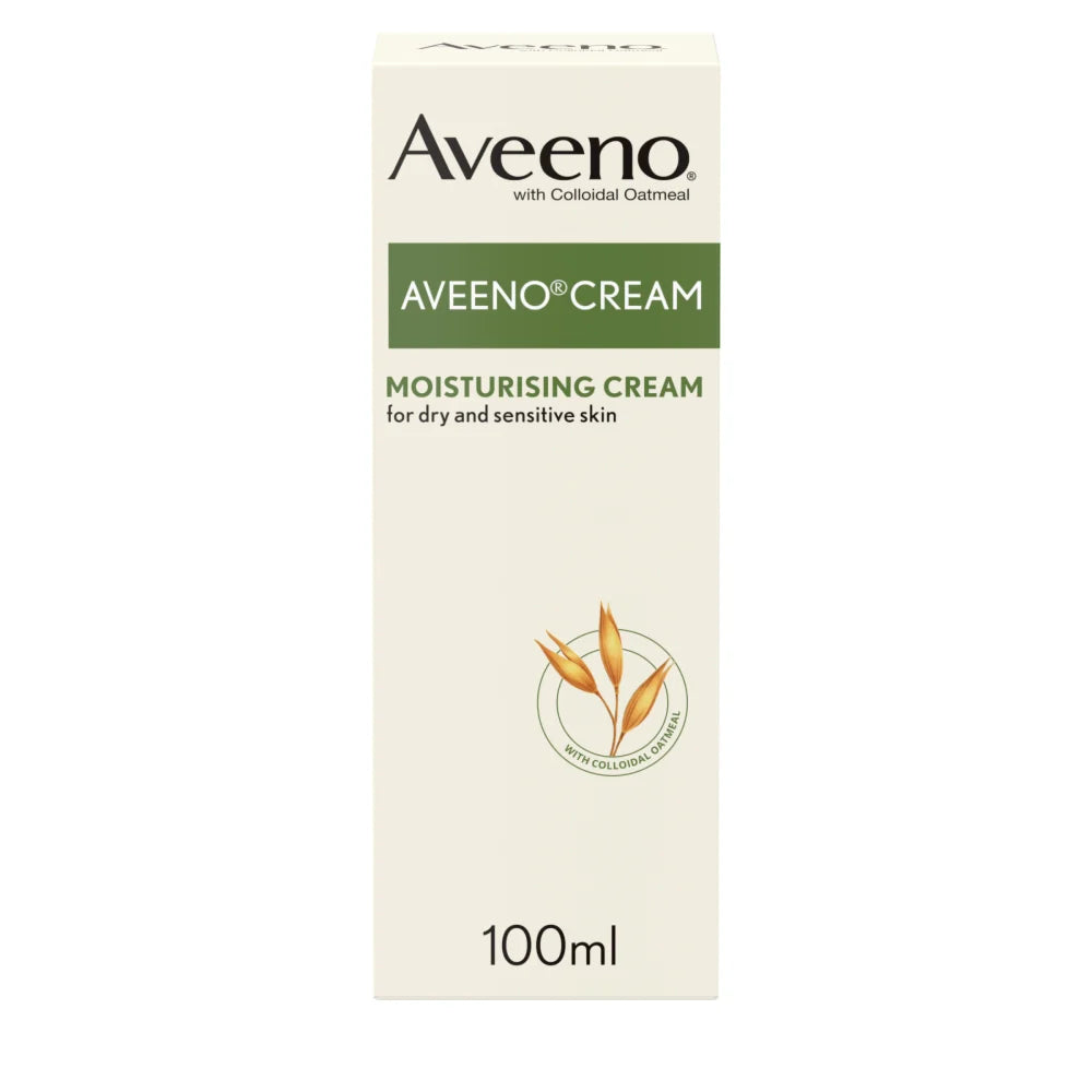 Aveeno moisturizing cream 100ml box on a white background