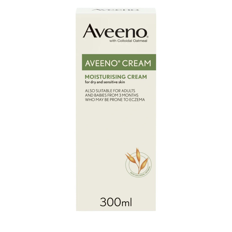 Aveeno moisturizing cream 300ml box on a white background