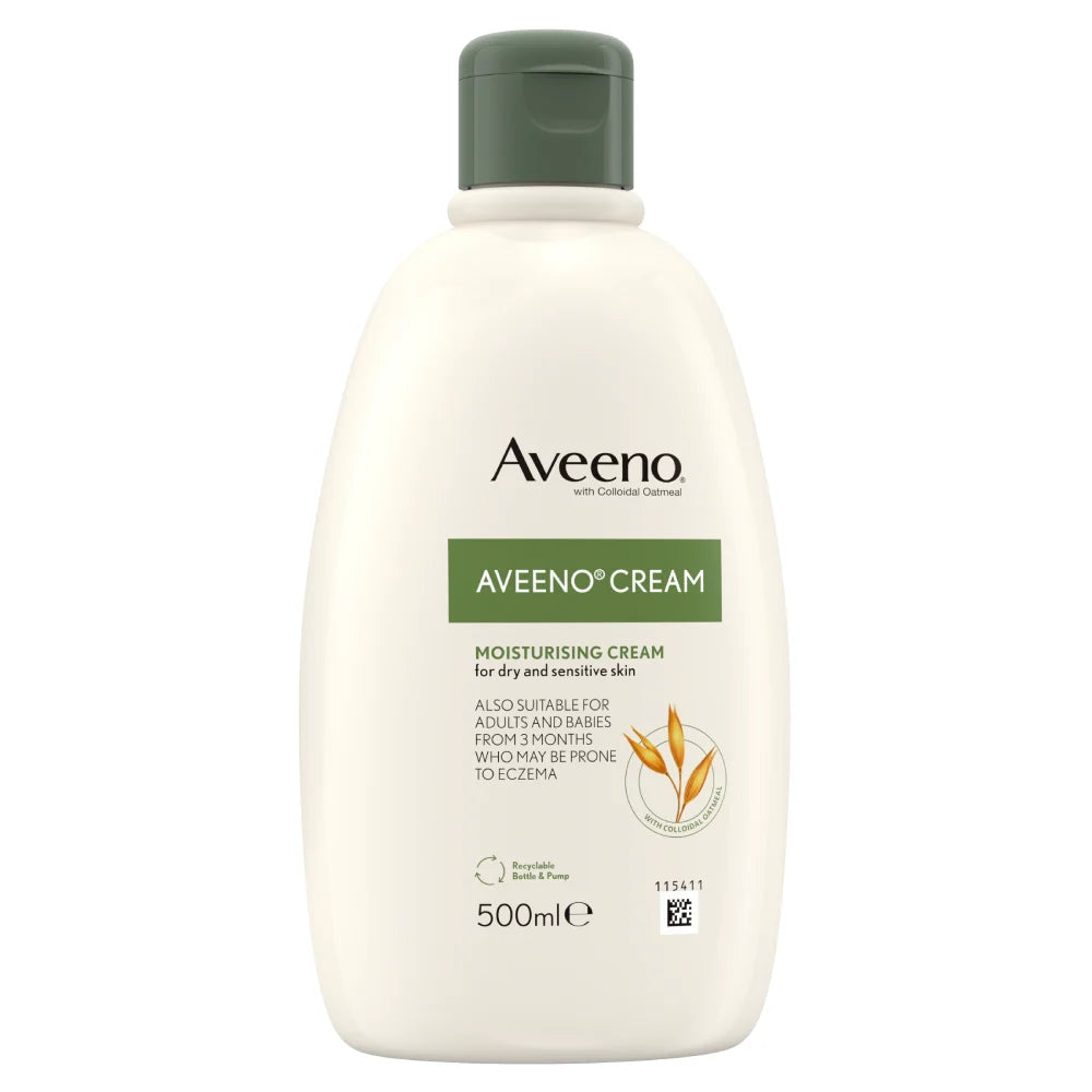 Aveeno moisturizing cream 500ml bottle on a white background