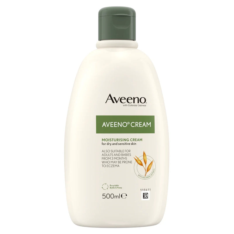 Aveeno moisturizing cream 500ml bottle on a white background