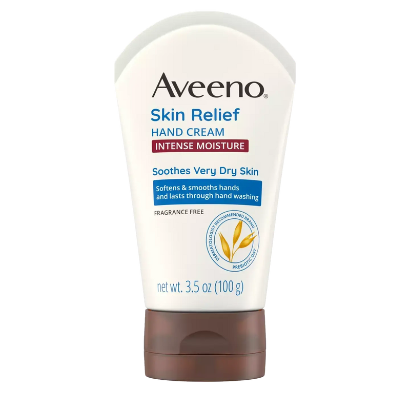 Aveeno Skin Relief Hand Cream: Soothes very dry skin, softens hands, lasts through washing.
