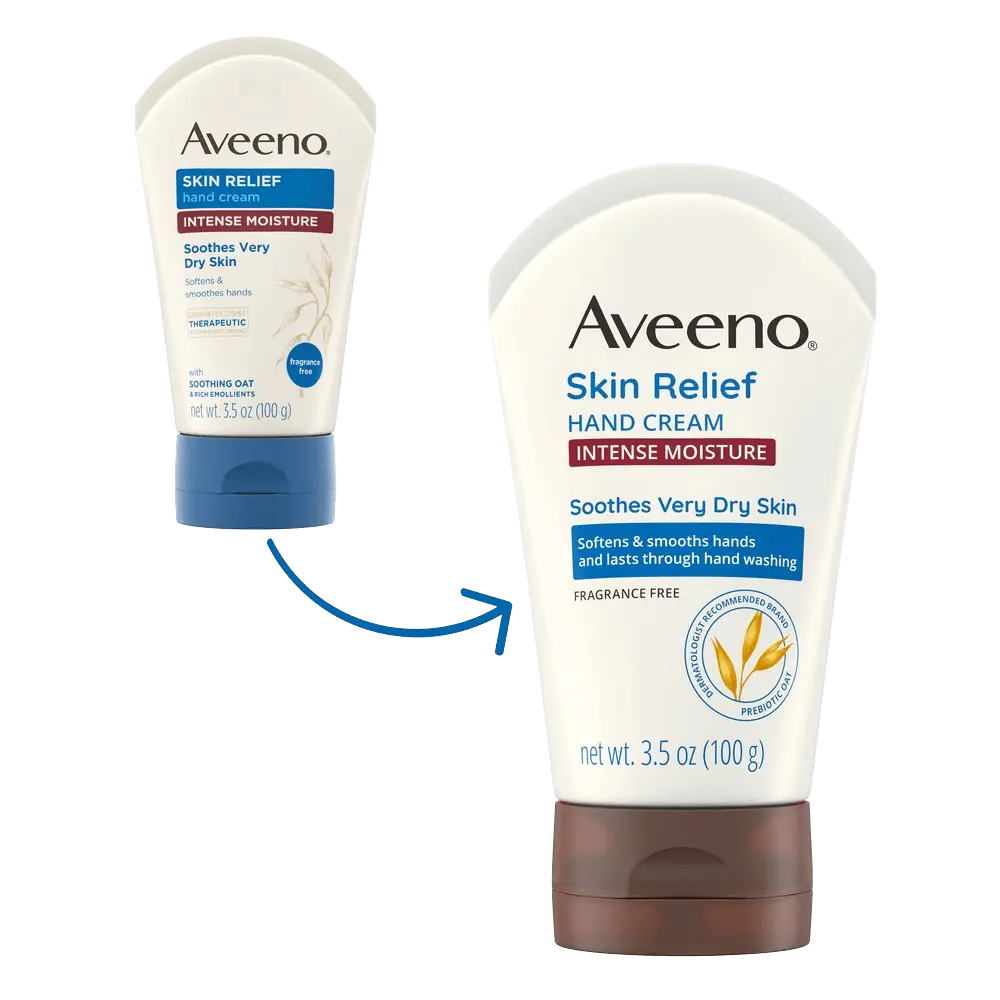 Aveeno Skin Relief Hand Cream with intense moisture for very dry skin, fragrance-free.