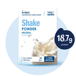 Aymes Shake Powder Neutral Flavour package with protein content information on a white background