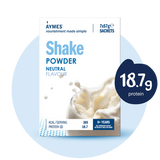 Aymes Shake Powder Neutral Flavour package with protein content information on a white background