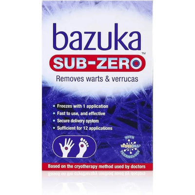 Bazuka Sub Zero 50ml packaging for wart and verruca removal on a white background