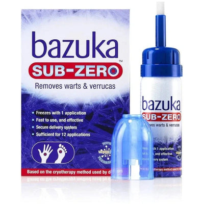 Bazuka Sub Zero Freeze Treatment product packaging and applicator on a white background