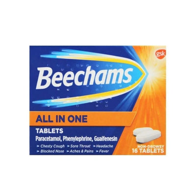 Beechams All in One Tablets packaging on a white background
