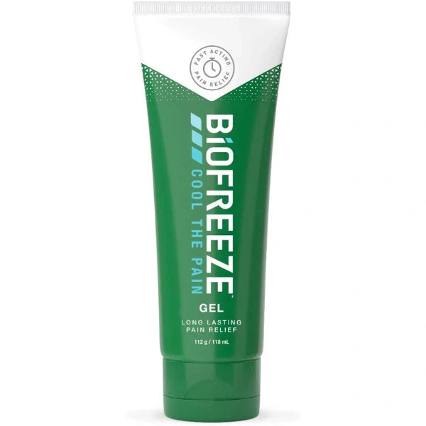 Green tube of Biofreeze Gel 118ml on a white background