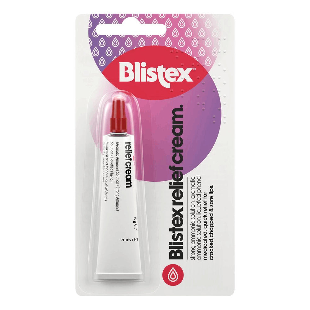 Blistex relief cream packaging on a white background