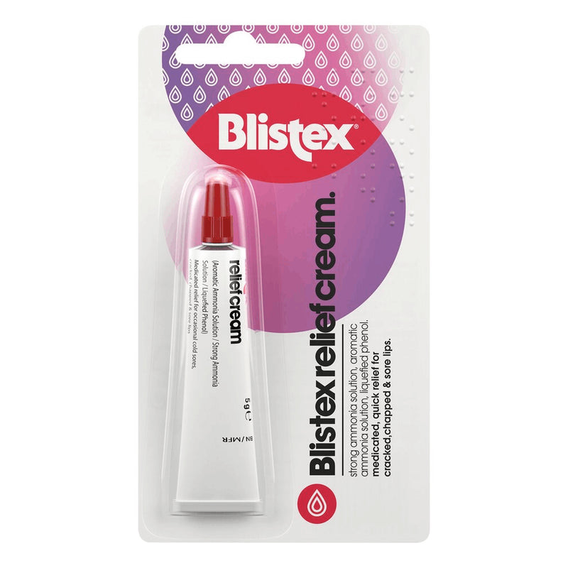 Blistex relief cream packaging on a white background