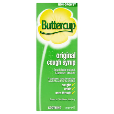 Buttercup original cough syrup packaging on a white background