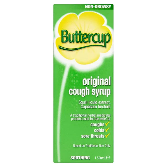 Buttercup original cough syrup packaging on a white background