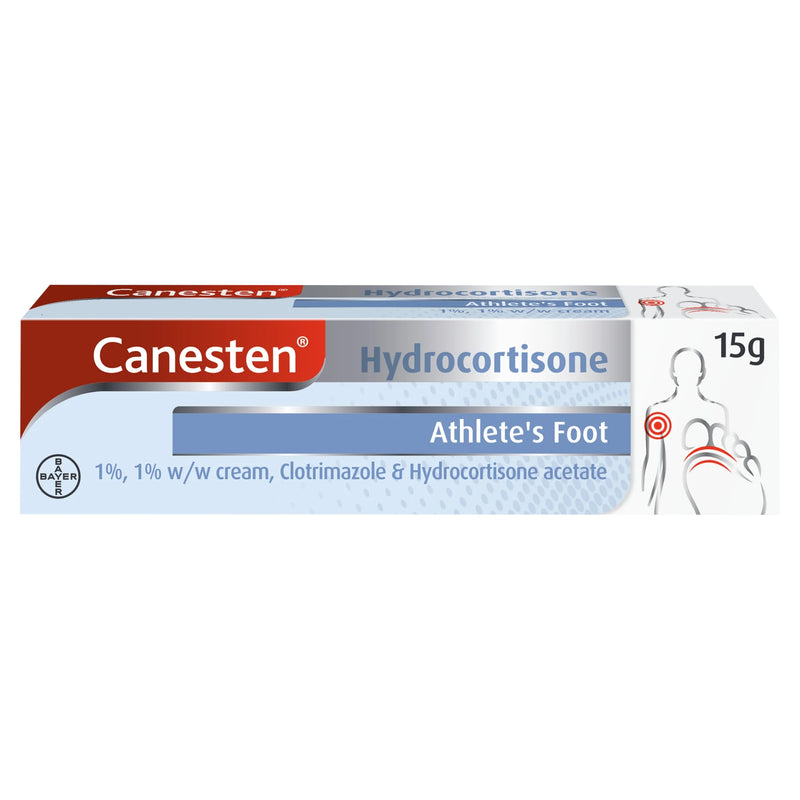 Canesten Hydrocortisone cream packaging for athlete's foot on a white background