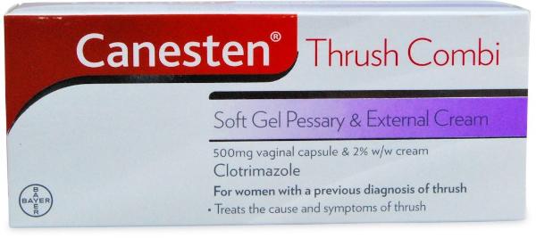 Canesten Thrush Combi Soft Gel Pessary and External Cream packaging
