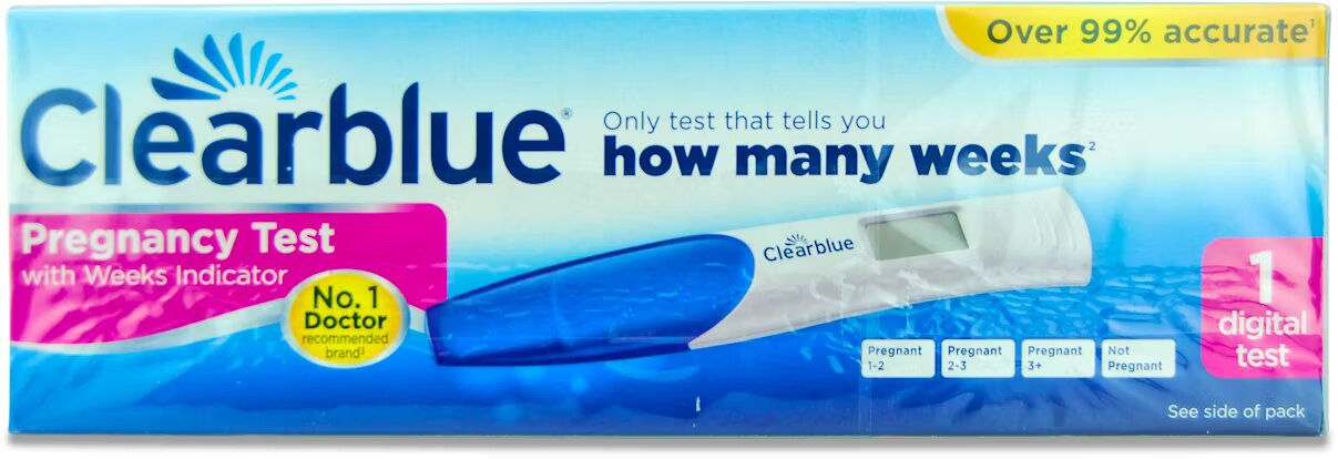 Clearblue Early Detection Visual Pregnancy Test showing a positive result.
Clearblue pregnancy test with a negative result.
Close-up of a Clearblue pregnancy test strip.