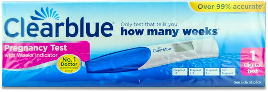 Clearblue Early Detection Visual Pregnancy Test showing a positive result.
Clearblue pregnancy test with a negative result.
Close-up of a Clearblue pregnancy test strip.