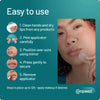 Instructions for using a lip patch with a close-up of a person applying it, on a teal background with Compeed branding.