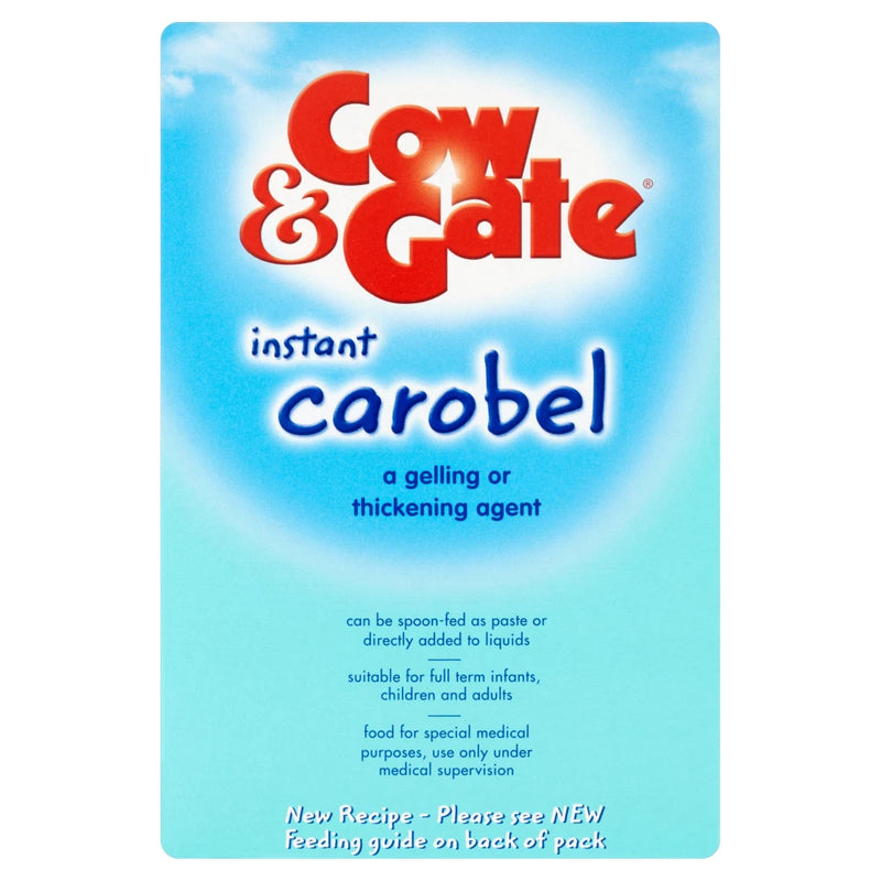Cow &amp; Gate Instant Carobel Milk Thickener packaging with blue and red design