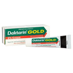 Tube of Daktarin Gold 2% Cream alongside its packaging, used for treating athlete’s foot and fungal infections.
