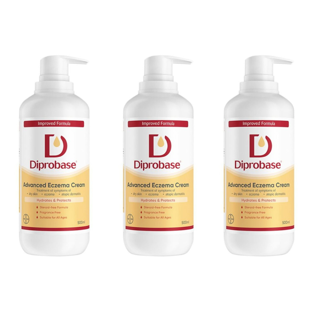 Pack of 3 Diprobase Advanced Eczema Cream in white background