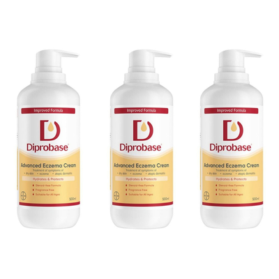 Pack of 3 Diprobase Advanced Eczema Cream in white background