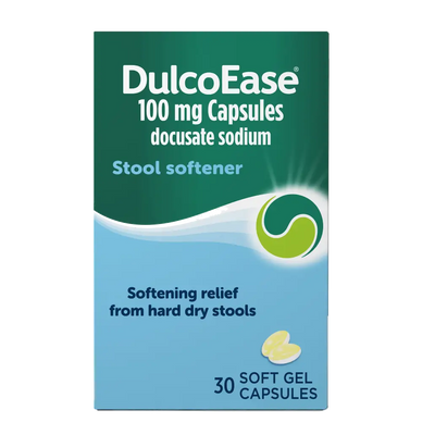 Box of DulcoEase 100 mg Capsules on a white background