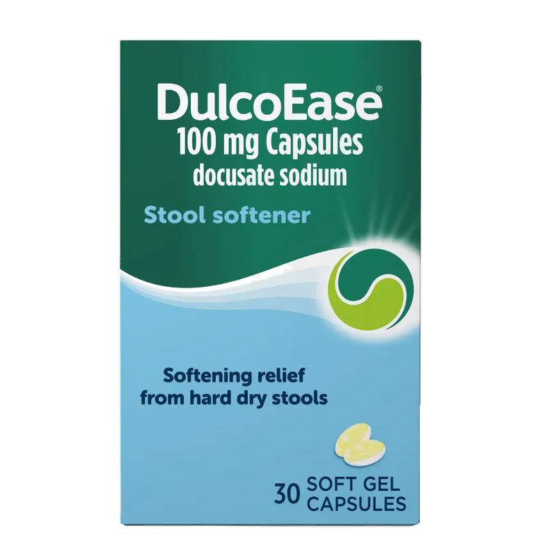 Box of DulcoEase 100 mg Capsules on a white background
