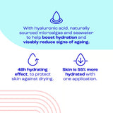 Product advertisement with text about hydration benefits on a light blue background