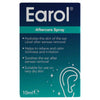 Earol aftercare spray packaging with text and ear illustration on a blue background