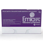 Emla Numbing Cream Lidocaine And Prilocaine 5g Tube Without Dressings packaging with purple label on a white background